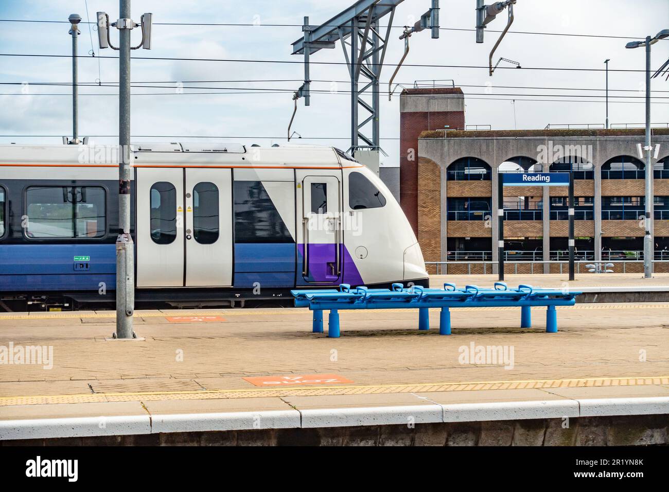 A London Underground Elizabeth Line train stands and waits at the