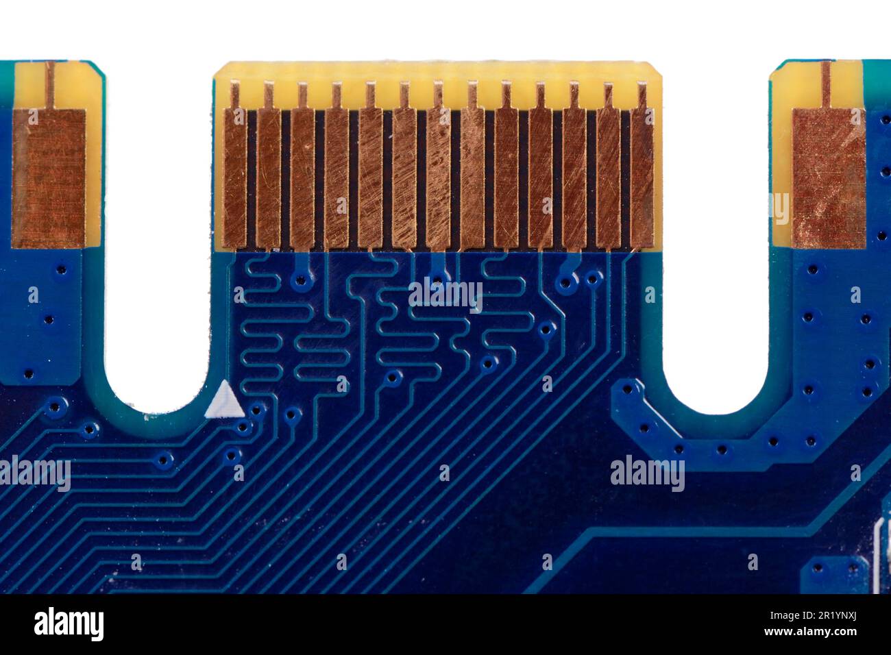 Closeup of a isolated blue printed circuit board Stock Photo