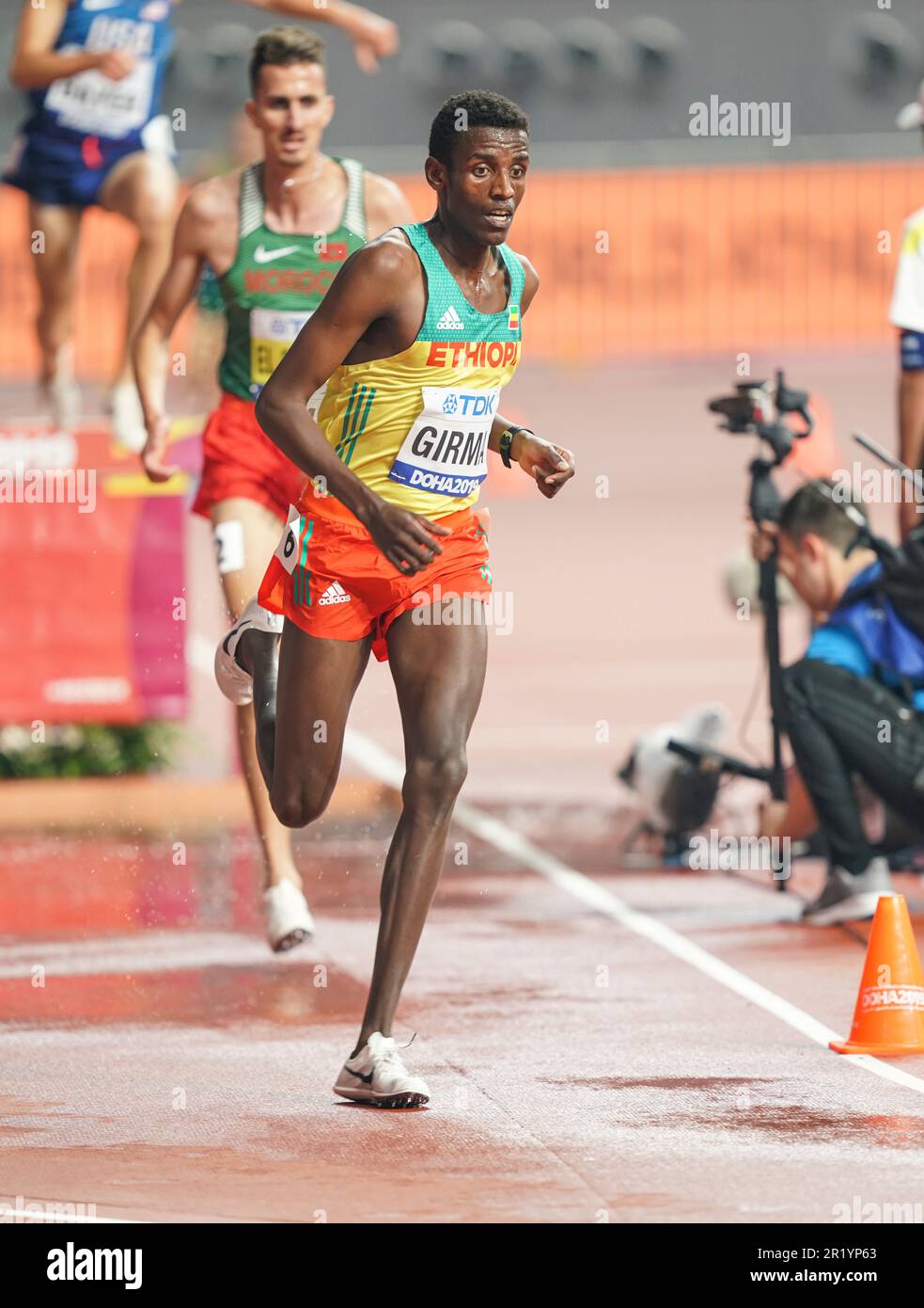 Lamecha Girma participating in the 3000 meter steeplechase at the Doha 2019 World Championships