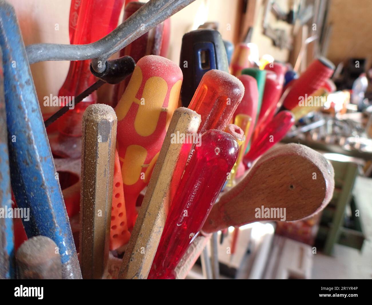 Hand tools in a shed Stock Photo