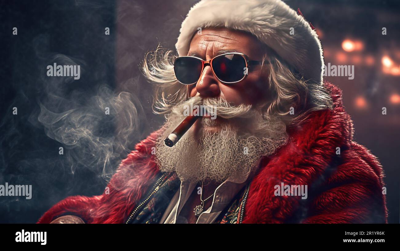 Smoking Santa Claus Artwork for Festive Wall Decor Stock Photo