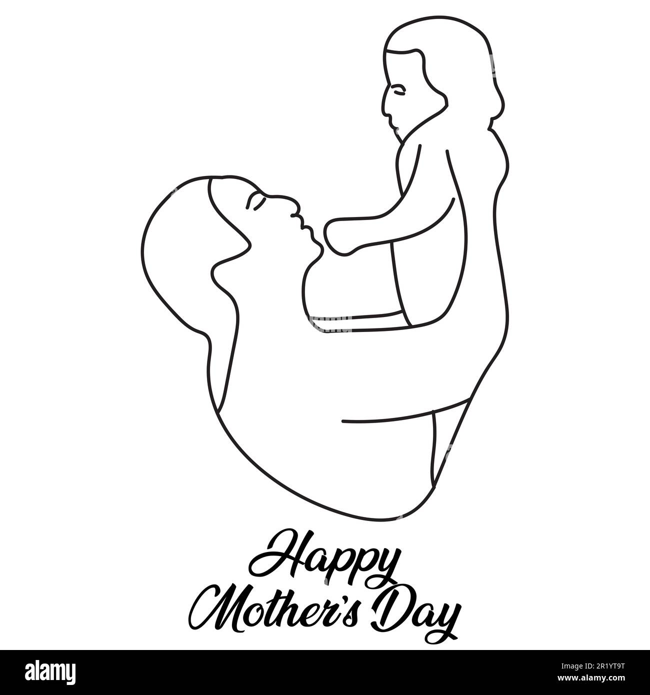 Mother’s Day drawing or doodle line art cartoon illustration, sketch of