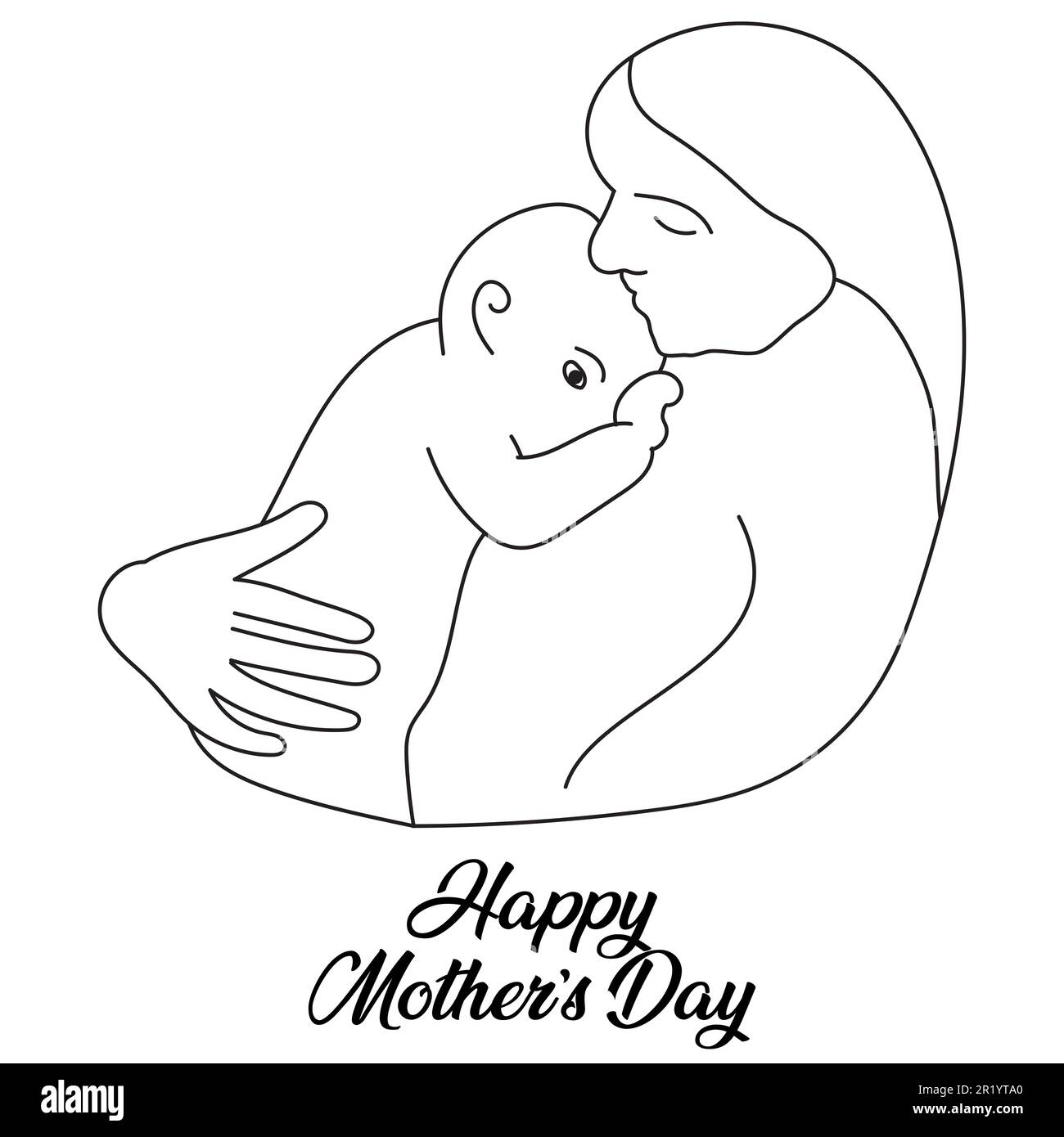 Mother’s Day drawing or doodle line art cartoon illustration, sketch of