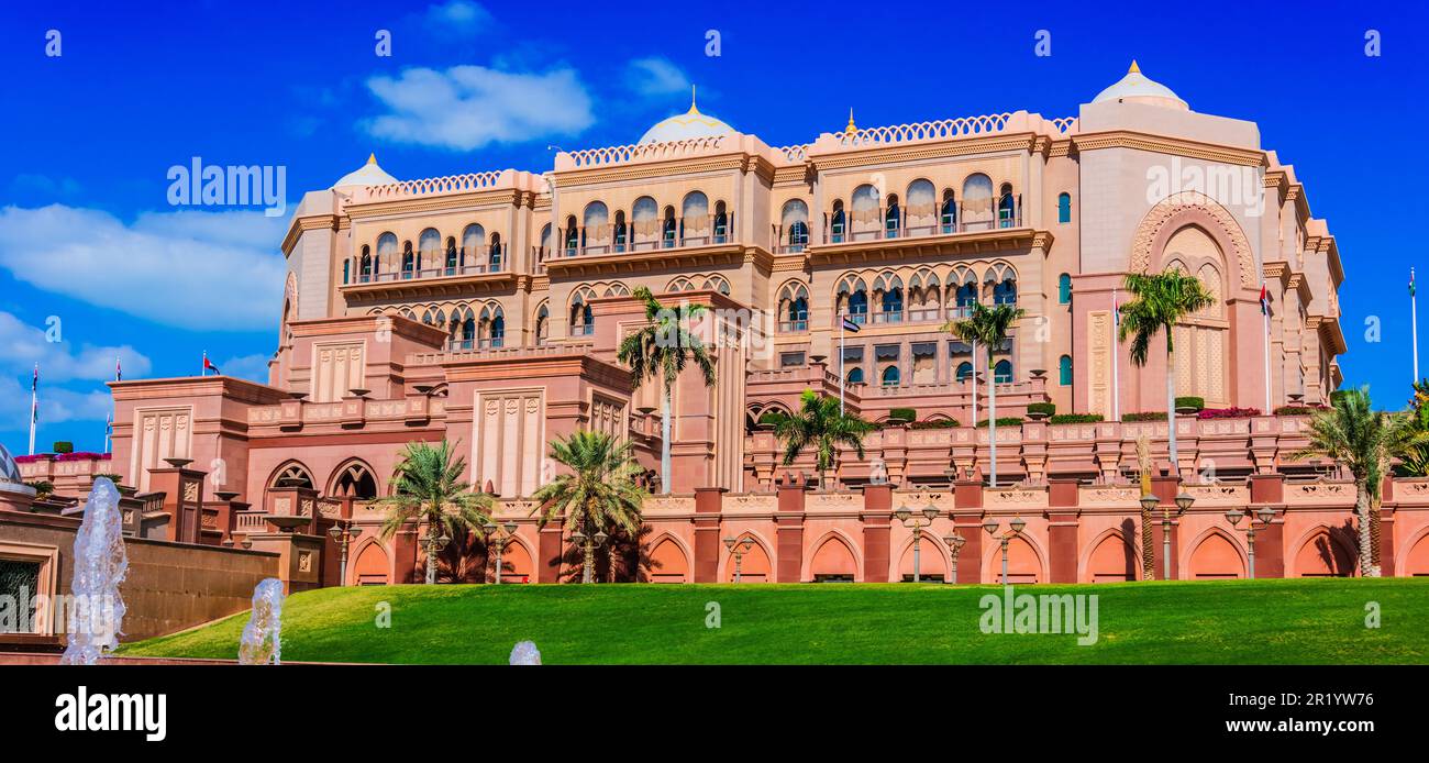 ABU DHABI, UNITED ARAB EMIRATES - FEB 13, 2019: Emirates Palace, luxury five star hotel in Abu Dhabi, United Arab Emirates operated by Kempinski Stock Photo