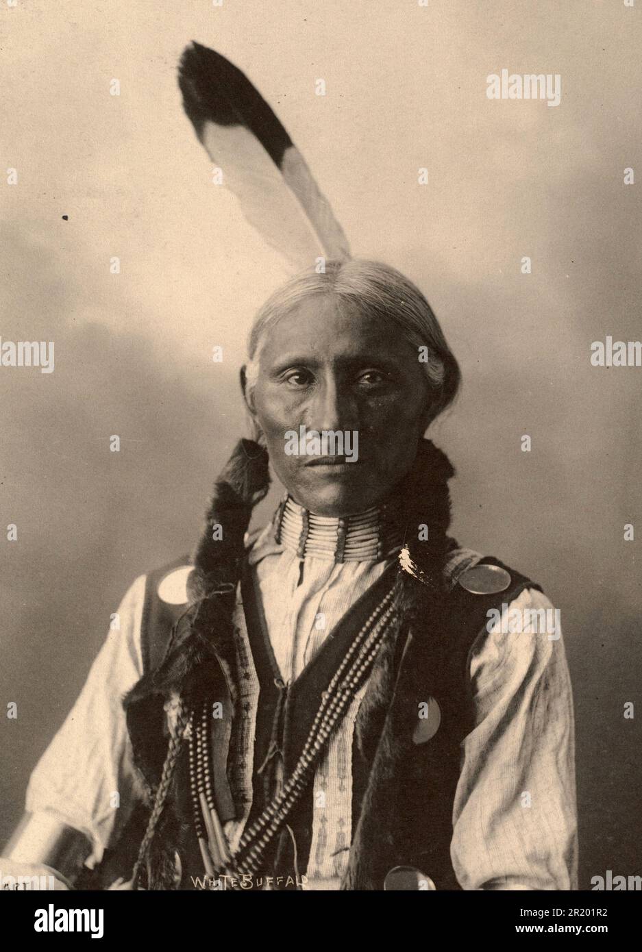 White Buffalo, Chief of the Cheyenne Tribe, after a painting by F.A.Rinehart, 1899, Historic, digitally restored reproduction of an original from the period  /  White Buffalo, Häuptling vom Stamm der Cheyennes, nach einem Bild von F.A.Rinehart, 1899, Historisch, digital restaurierte Reproduktion einer Vorlage aus der damaligen Zeit Stock Photo