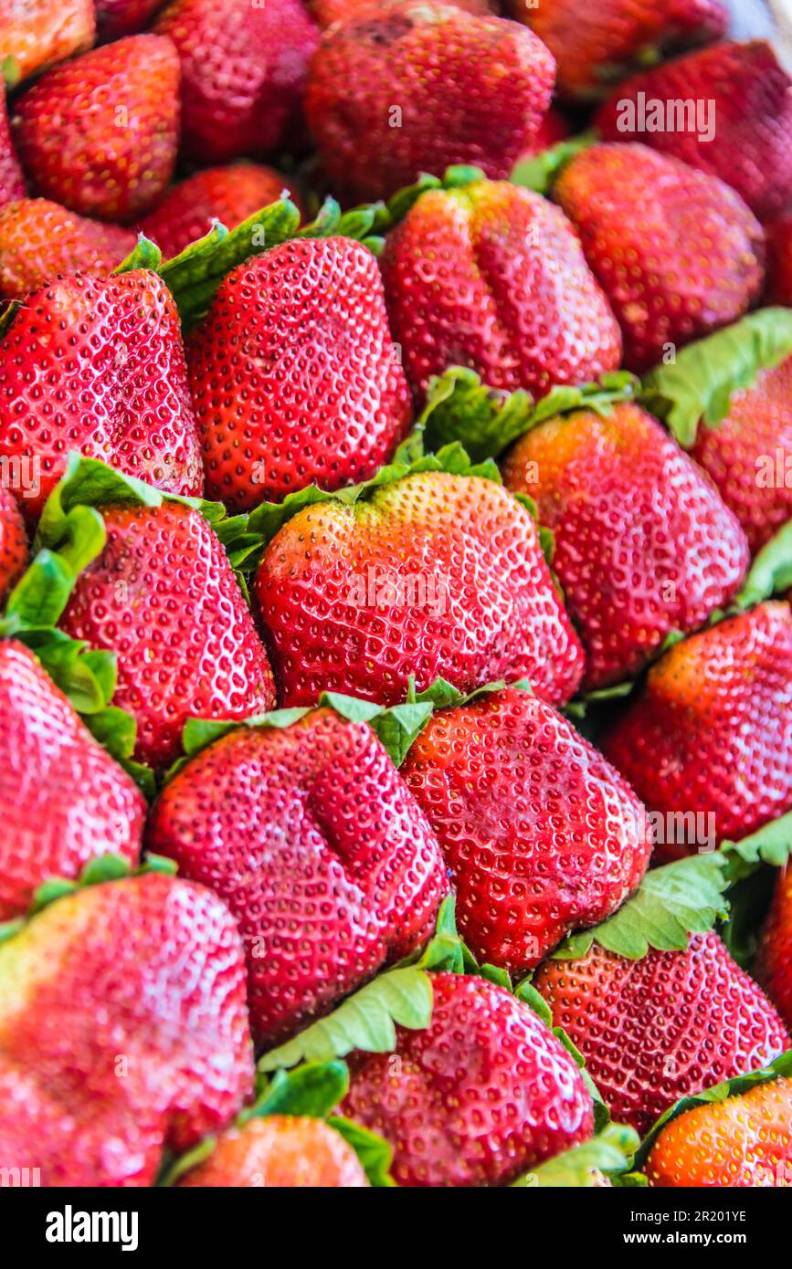 Strawberries sold on the street market stall Stock Photo Alamy
