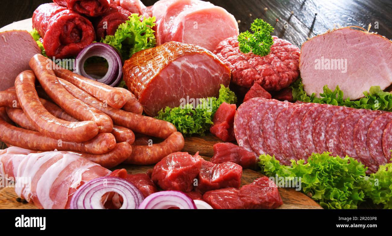 Composition with assorted meat products Stock Photo