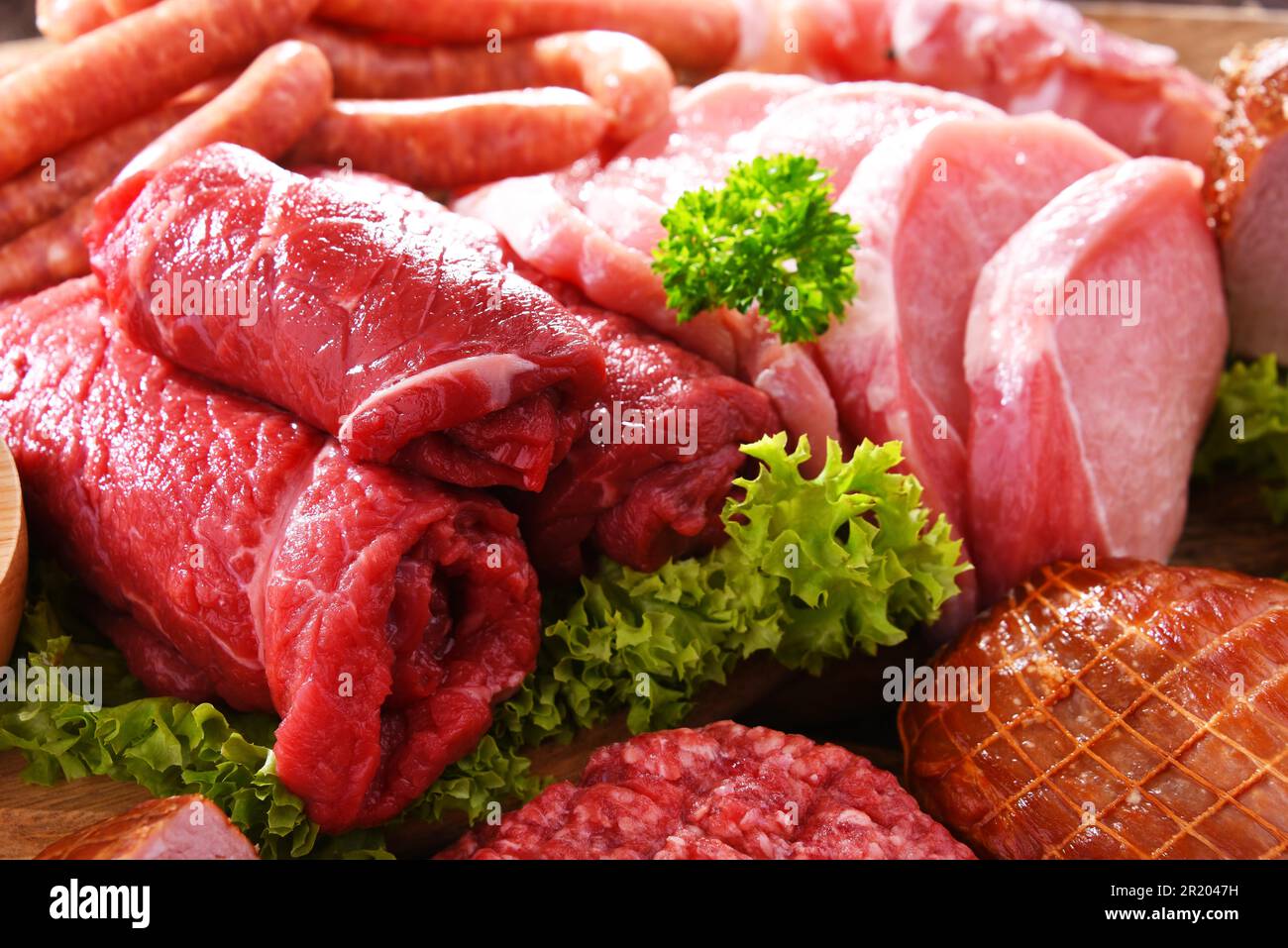 Composition with assorted meat products Stock Photo