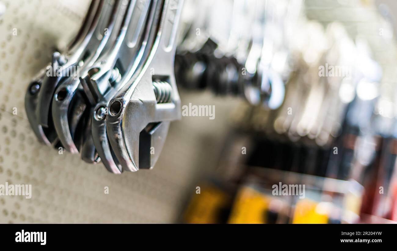 Tools put up for sale in a hardware store Stock Photo Alamy