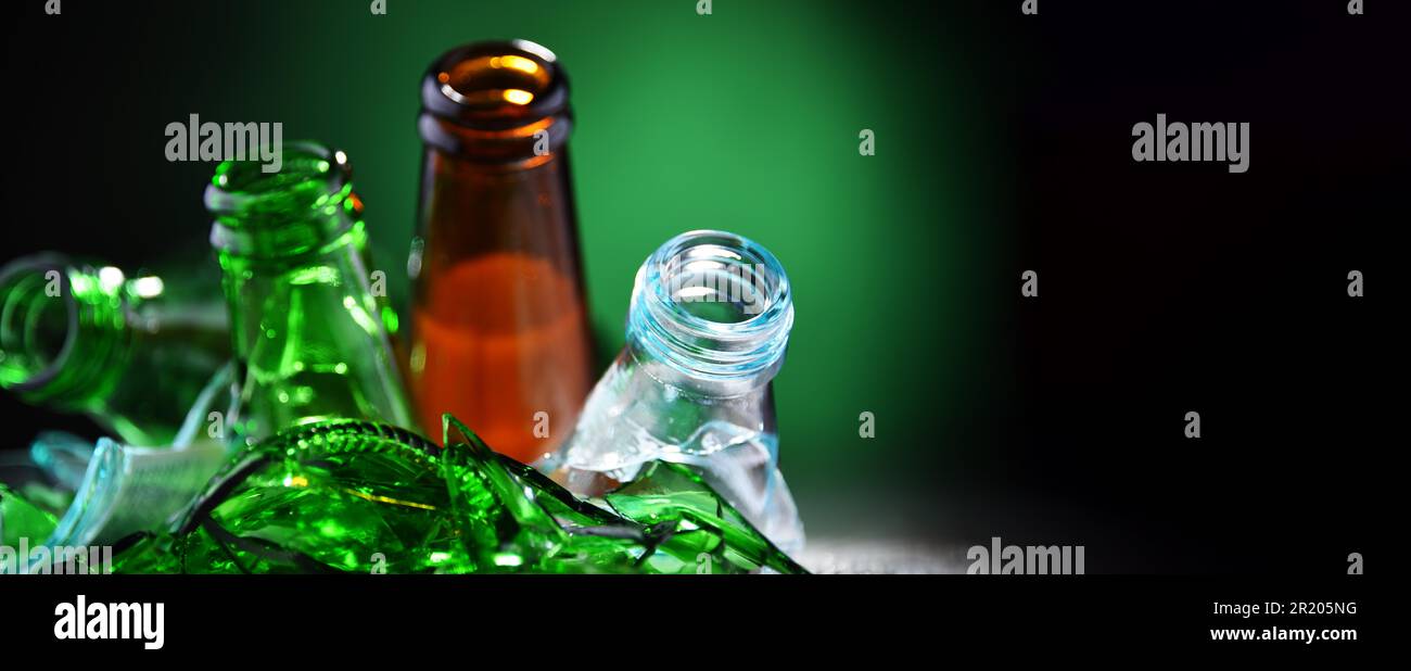 Broken glass bottles and pieces of glass. Recycling Stock Photo Alamy