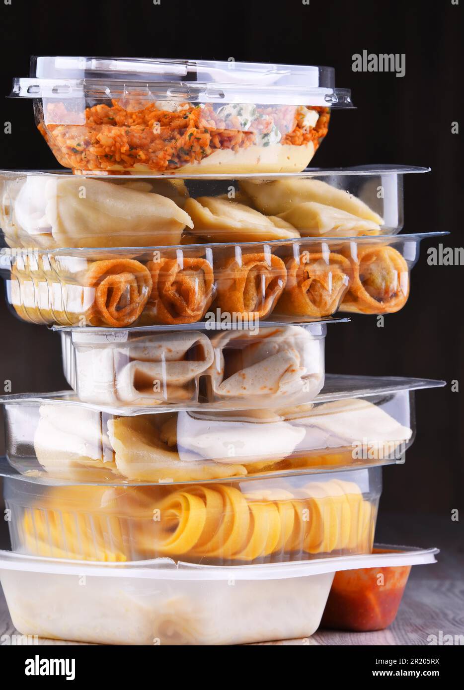 A variety of prepackaged food products in plastic boxes Stock Photo Alamy