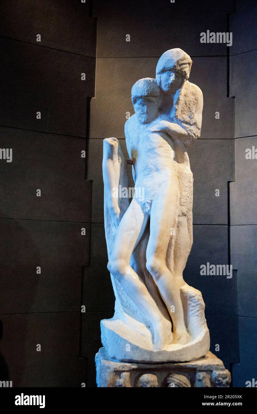 The Rondanini Pietà, Michelangelo final sculpture in the Castello Sforzesco in Milan, Italy. Stock Photo