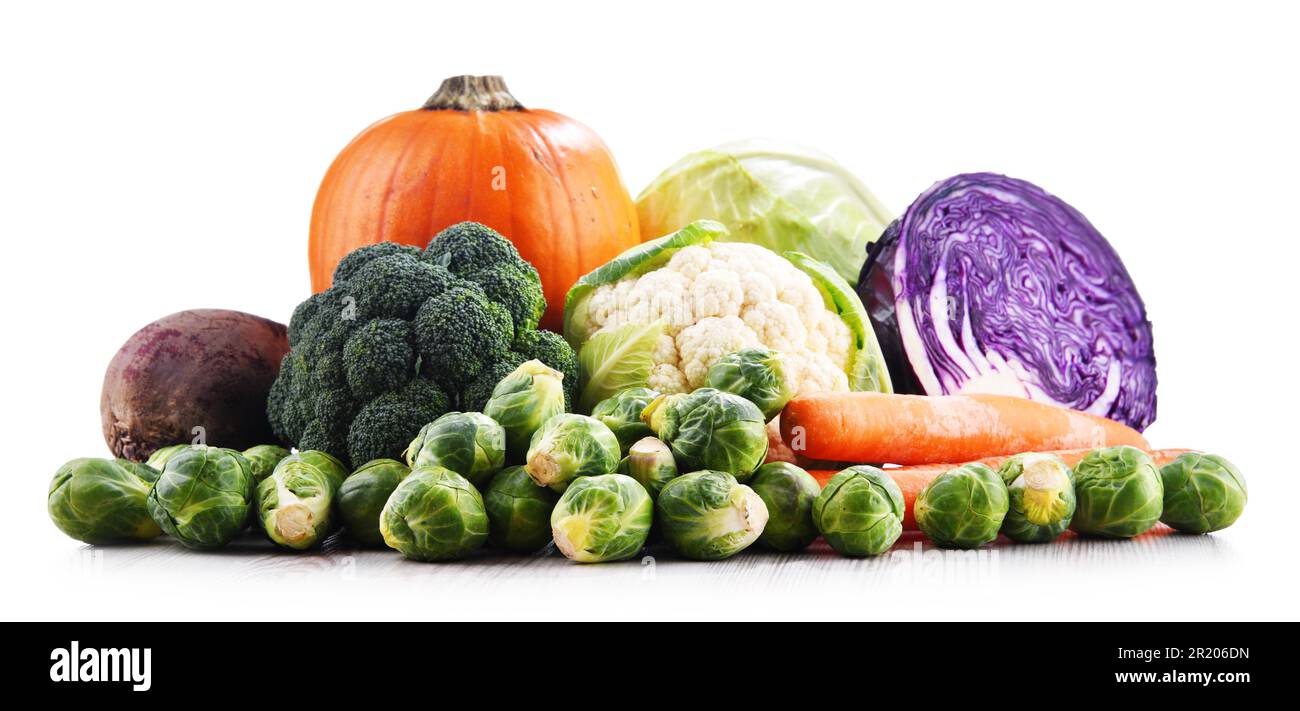 Composition with fresh vegetables isolated on white background Stock Photo