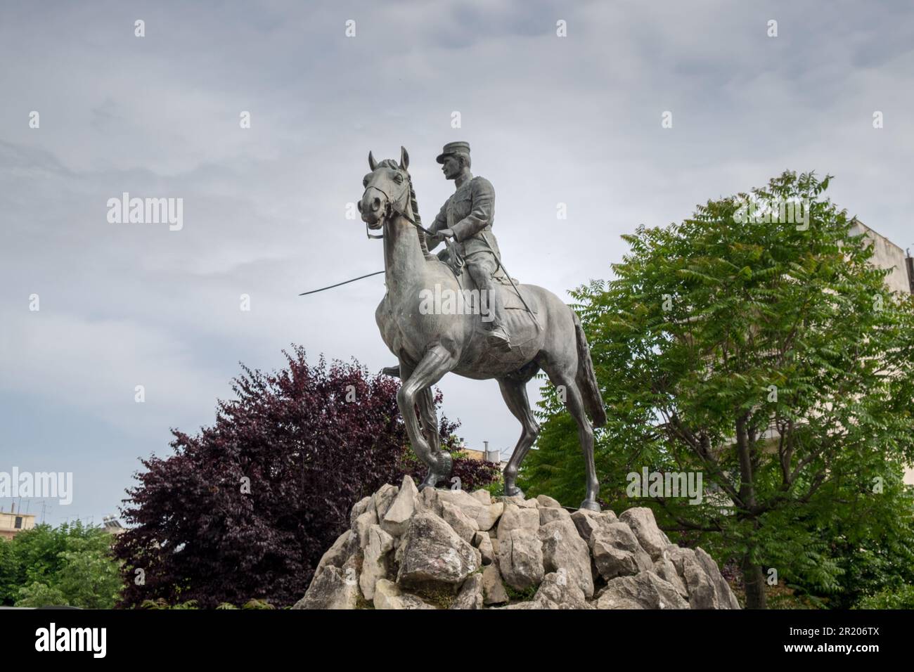 Statue of General and Prime minister of Greece Nikolaos Plastiras. Karditsa city , Greece Stock Photo