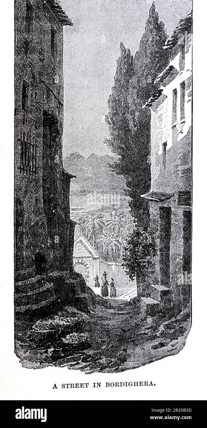 Historic Illustration of a Street in Bordighera Liguria Italy Stock Photo