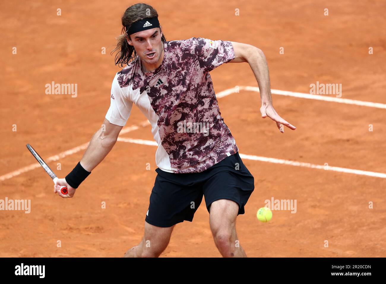 May 16, 2023, ROME: Lorenzo Sonego of Italy celebrates a point during his  men's singles third round match against Stefanos Tsitsipas of Greece (not  pictured) at the Italian Open tennis tournament in