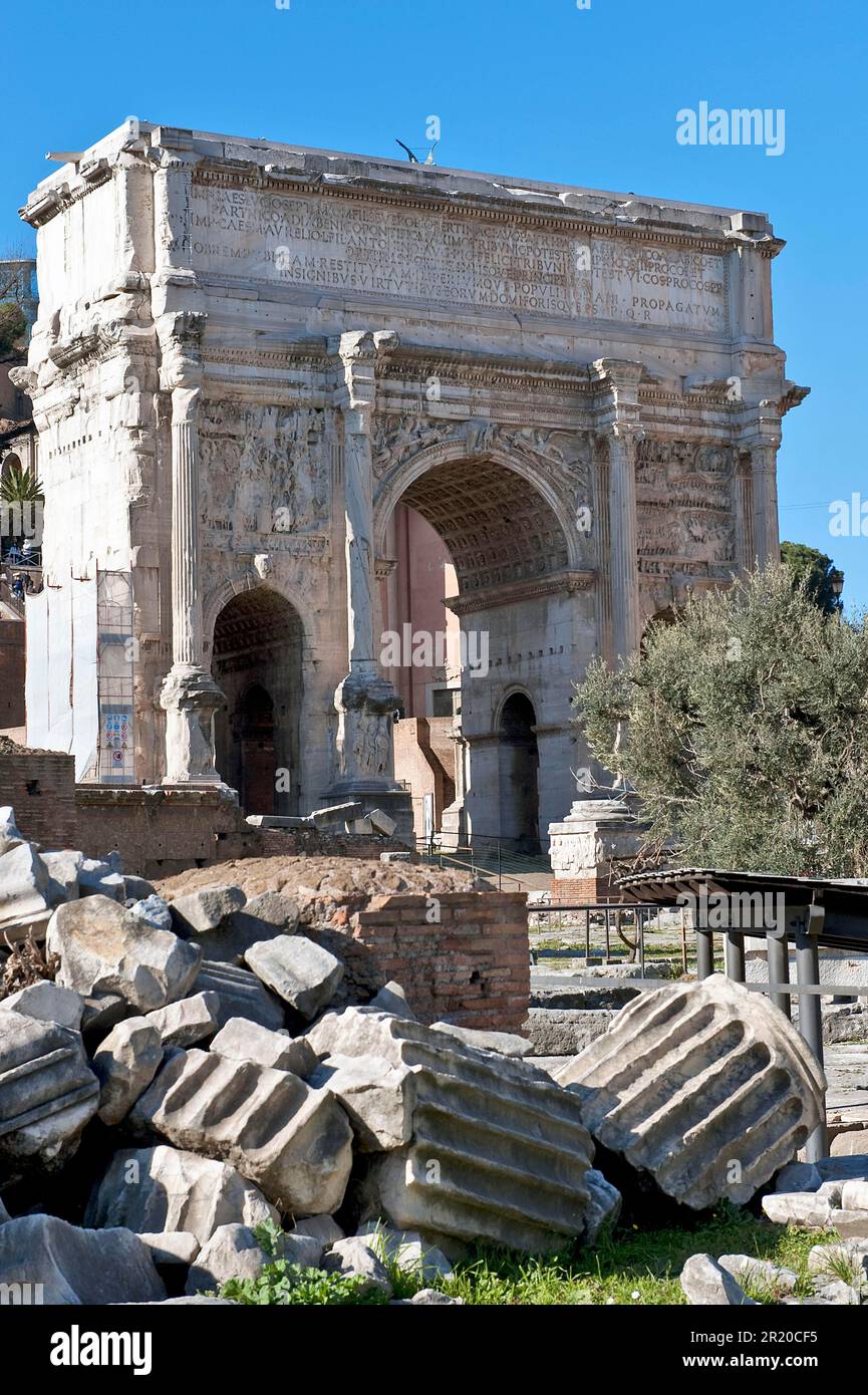 Arch of Severus, Roman Forum, Rome, Lazio, Italy Stock Photo