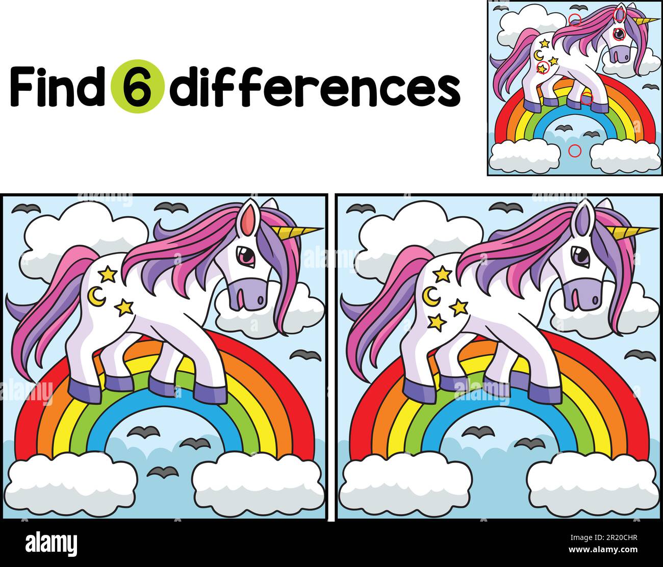Unicorn Walking on Rainbow Find The Differences Stock Vector Image ...