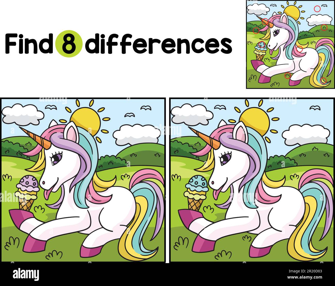 Unicorn Eating Ice Cream Find The Differences Stock Vector Image & Art ...