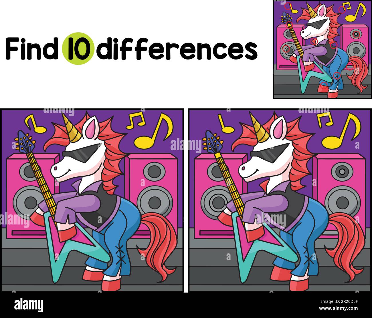 Unicorn Guitarist Find The Differences Stock Vector Image & Art - Alamy