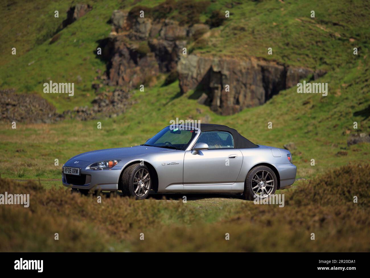 A silver 2005 Honda S2000 parked in the uk countryside. Stock Photo