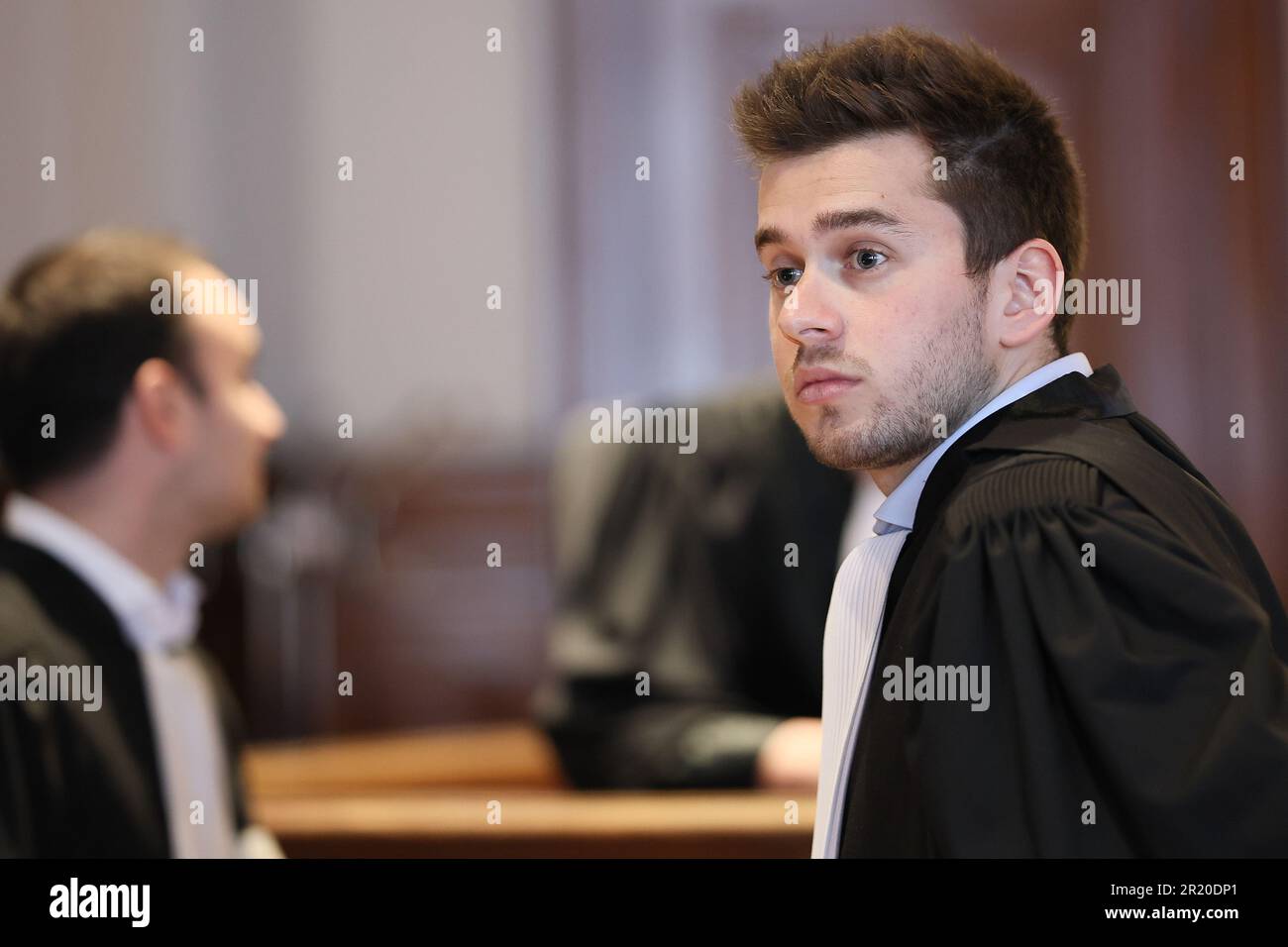 Namur, Belgium. 16th May, 2023. Lawyer Martin Mayence pictured during the jury composition of the assizes trial of M. Wattier, before the Assize Court of the Namur province in Namur, Tuesday 16 May 2023. Wattier is accused of the murder of his grand-father in Bruly-de-Pesche, Couvin, on the 9th May 2020. BELGA PHOTO BRUNO FAHY Credit: Belga News Agency/Alamy Live News Stock Photo