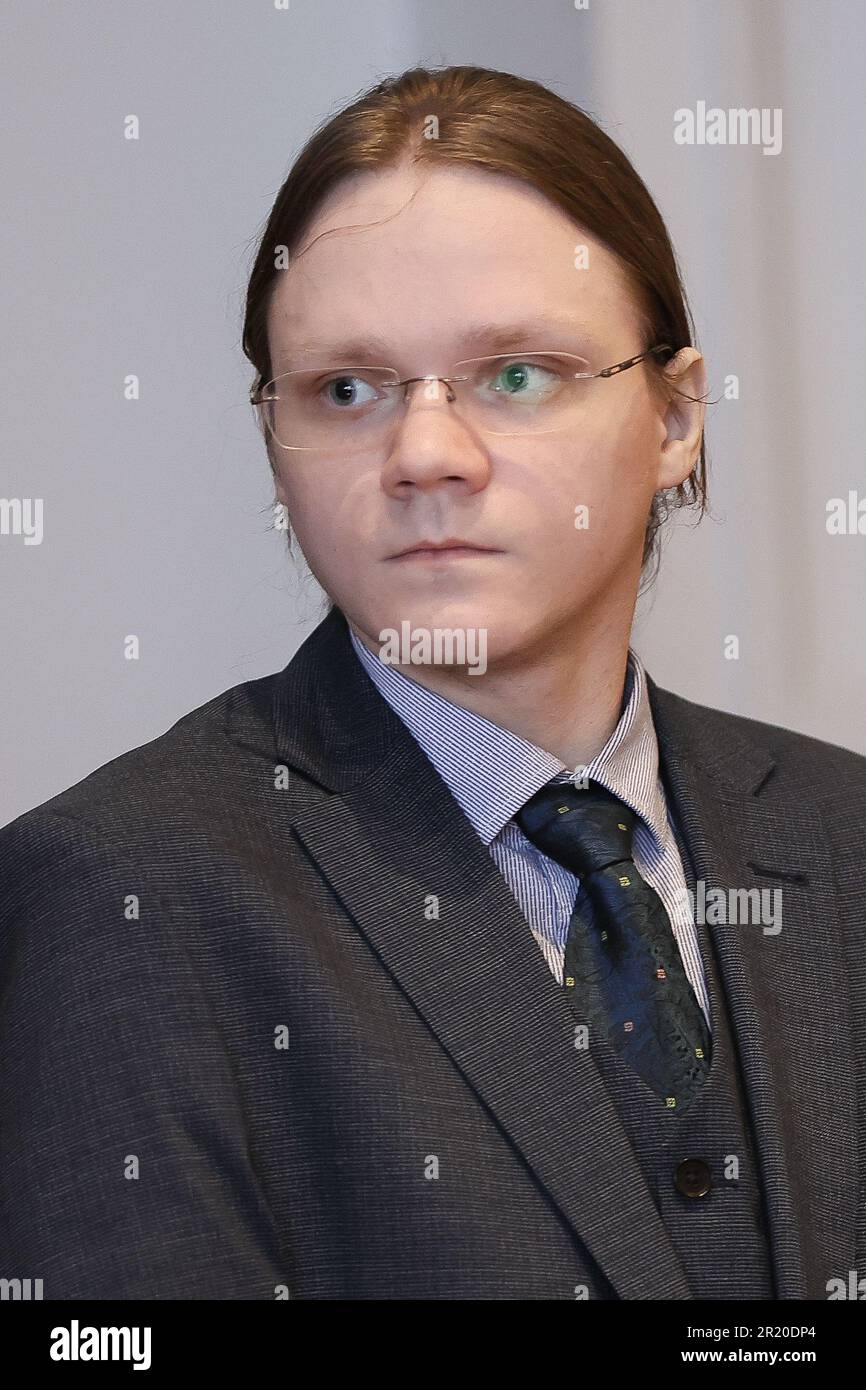 Namur, Belgium. 16th May, 2023. The accused Mathieu Wattier pictured during the jury composition of the assizes trial of M. Wattier, before the Assize Court of the Namur province in Namur, Tuesday 16 May 2023. Wattier is accused of the murder of his grand-father in Bruly-de-Pesche, Couvin, on the 9th May 2020. BELGA PHOTO BRUNO FAHY Credit: Belga News Agency/Alamy Live News Stock Photo