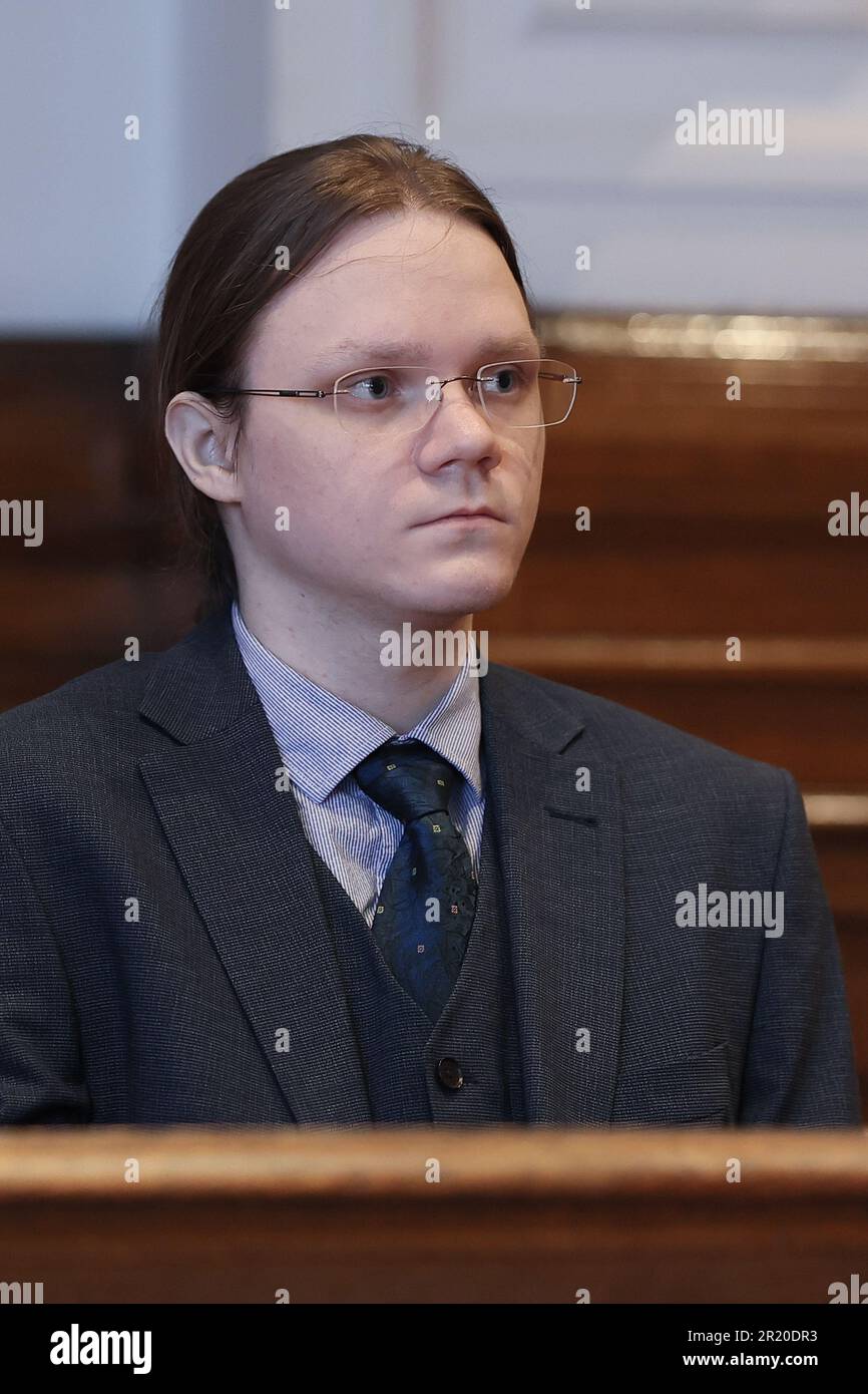 Namur, Belgium. 16th May, 2023. The accused Mathieu Wattier pictured during the jury composition of the assizes trial of M. Wattier, before the Assize Court of the Namur province in Namur, Tuesday 16 May 2023. Wattier is accused of the murder of his grand-father in Bruly-de-Pesche, Couvin, on the 9th May 2020. BELGA PHOTO BRUNO FAHY Credit: Belga News Agency/Alamy Live News Stock Photo