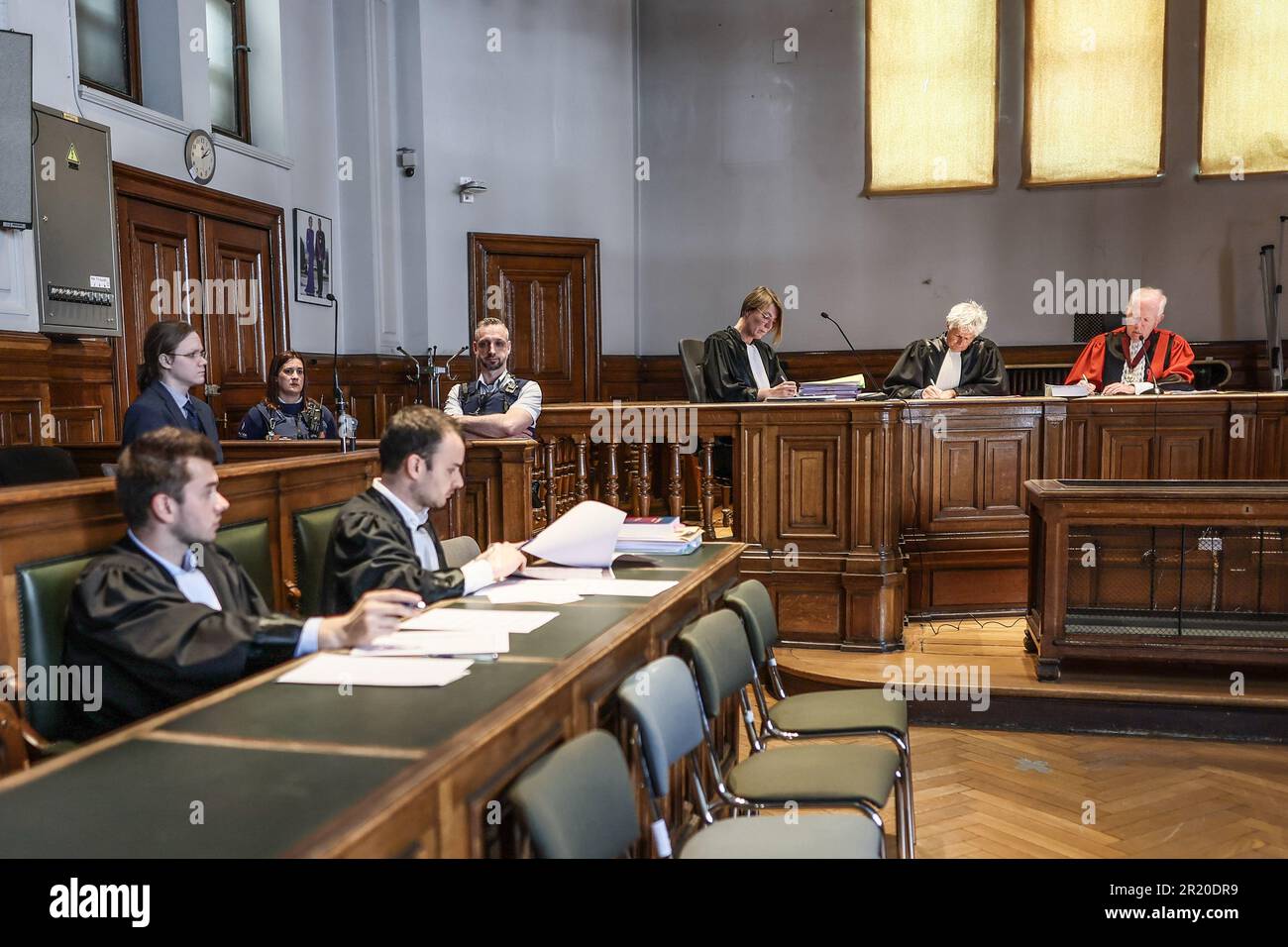 Namur, Belgium. 16th May, 2023. Illustration picture shows the jury composition of the assizes trial of M. Wattier, before the Assize Court of the Namur province in Namur, Tuesday 16 May 2023. Wattier is accused of the murder of his grand-father in Bruly-de-Pesche, Couvin, on the 9th May 2020. BELGA PHOTO BRUNO FAHY Credit: Belga News Agency/Alamy Live News Stock Photo