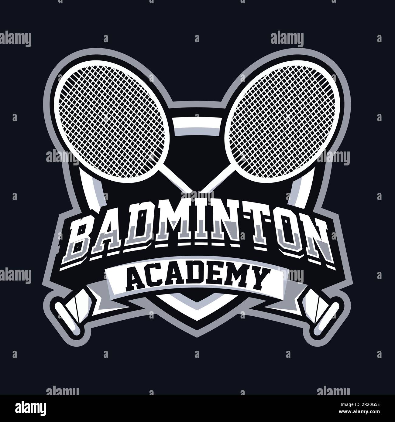 Badminton Academy Mascot Logo Design. Logo illustration for mascot or symbol and identity, emblem sports or e-sports gaming team. Stock Vector
