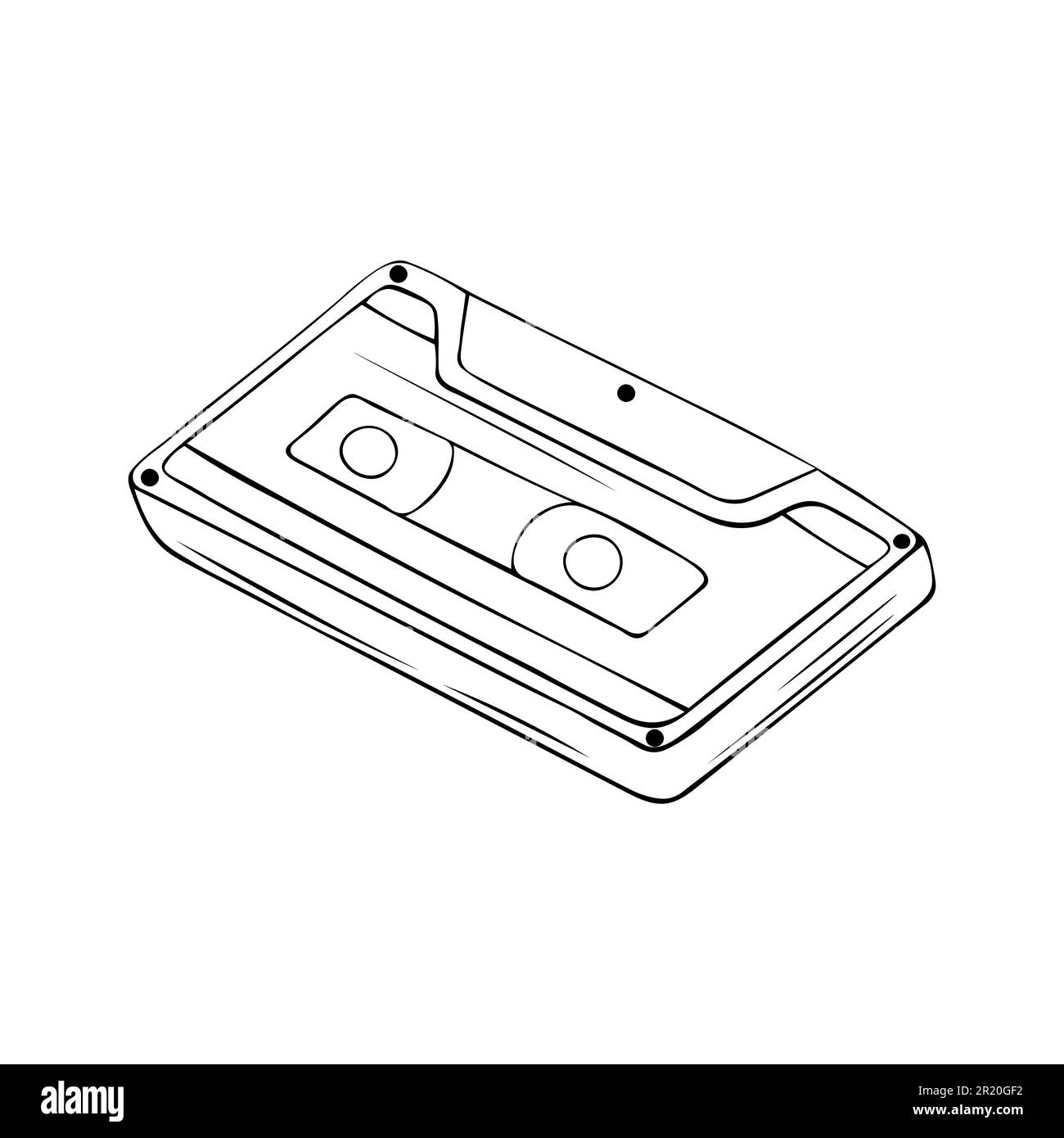 Hand drawn Cassette tape on a white background. Vector illustration. Stock Vector