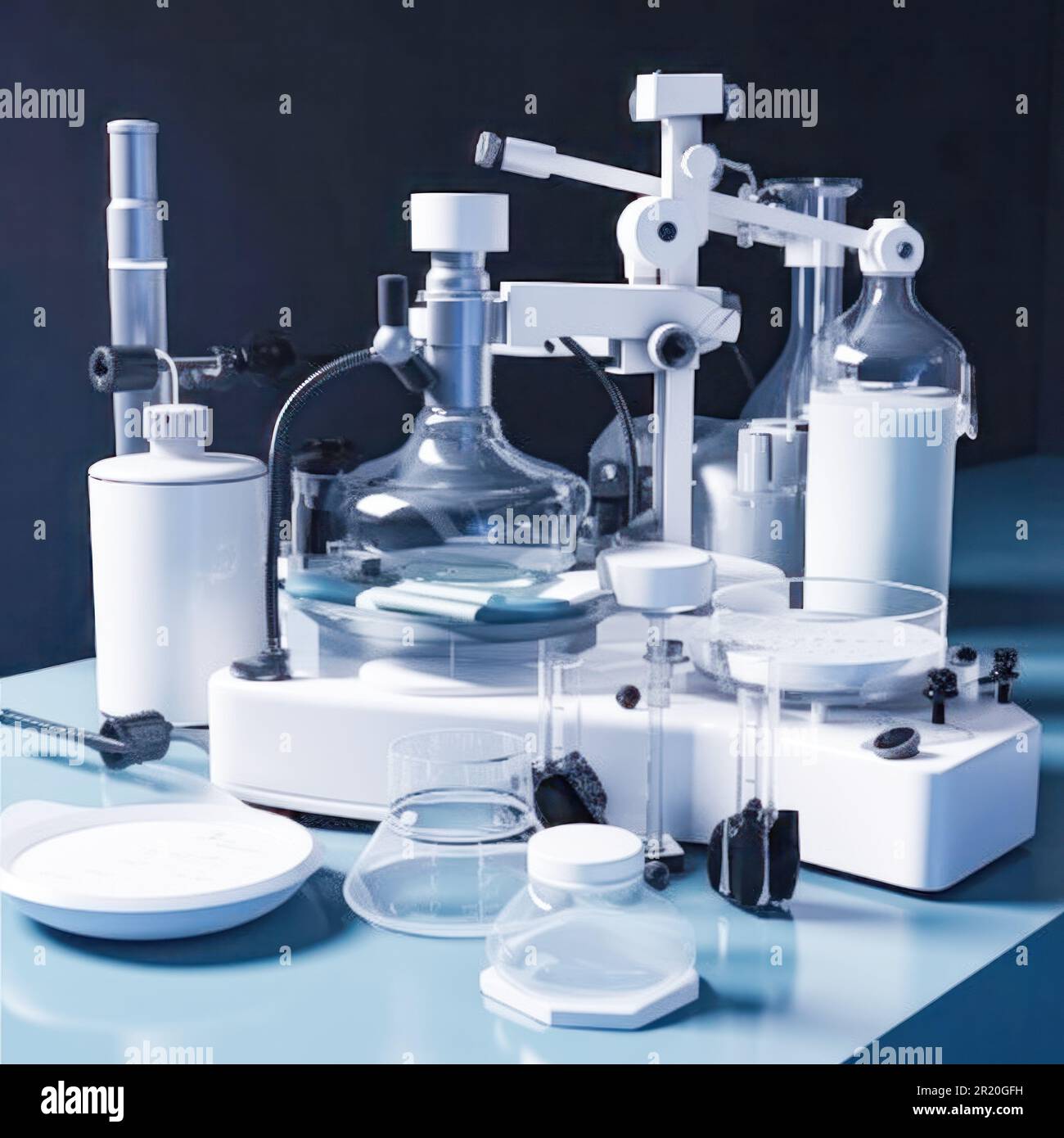 Laboratory equipment, test tubes and various medical devices in