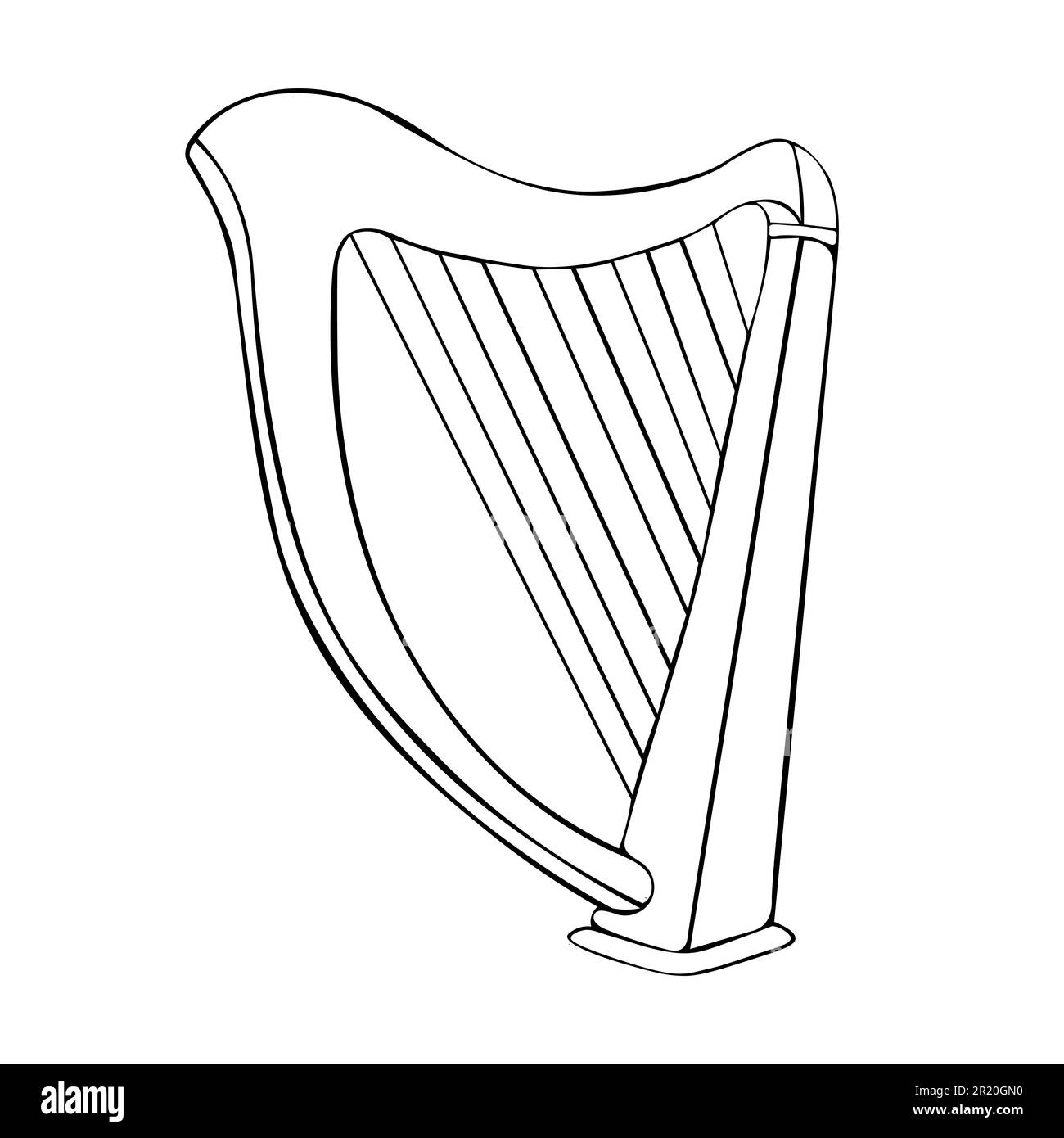 Antique, old stringed musical instrument is a classical wooden harp. Historical musical instrument harp Stock Vector