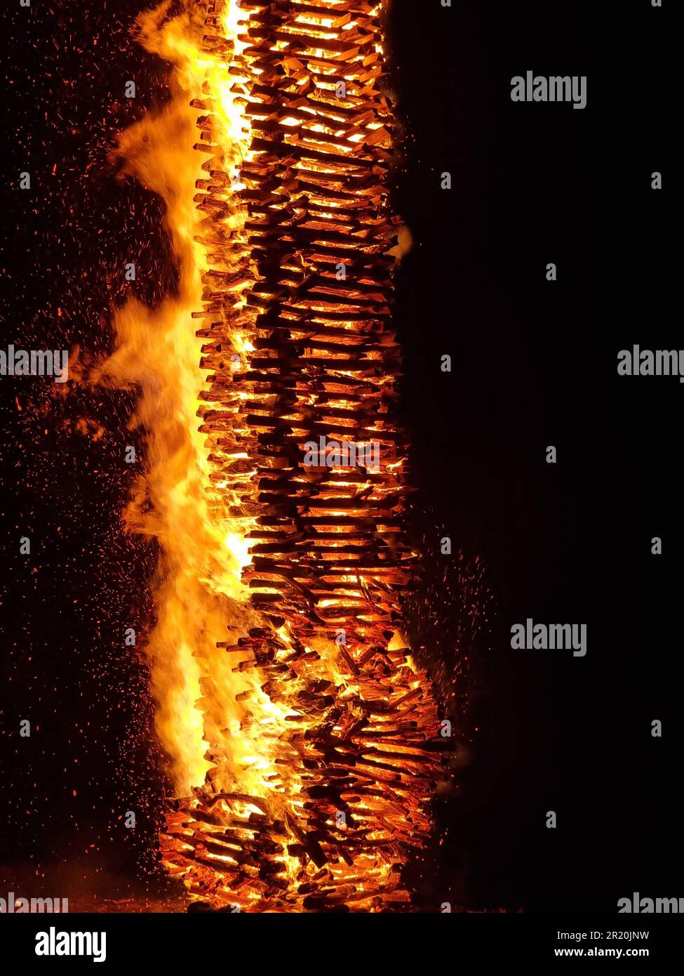 Large bonfire burning evening view, locat Easter tradition in Croatia ...