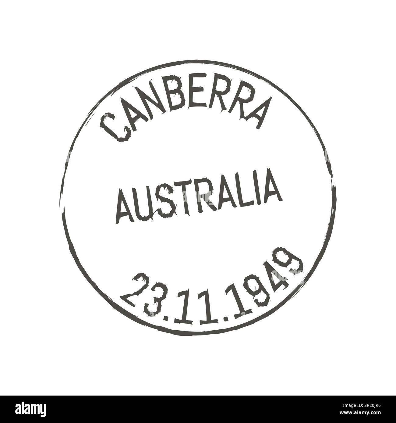 Canberra postage and postal stamp. Postal envelope Australia city mark, mail delivery Oceania region old vector seal or post departure country Australian Canberra ink stamp Stock Vector