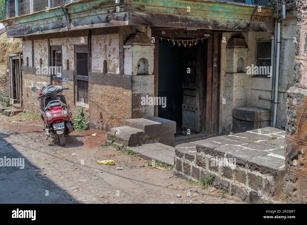 03 09 2016 Vintage Old Ston and Wooden House- BHOR District Pune Maharashtra INDIA Asia. Stock Photo