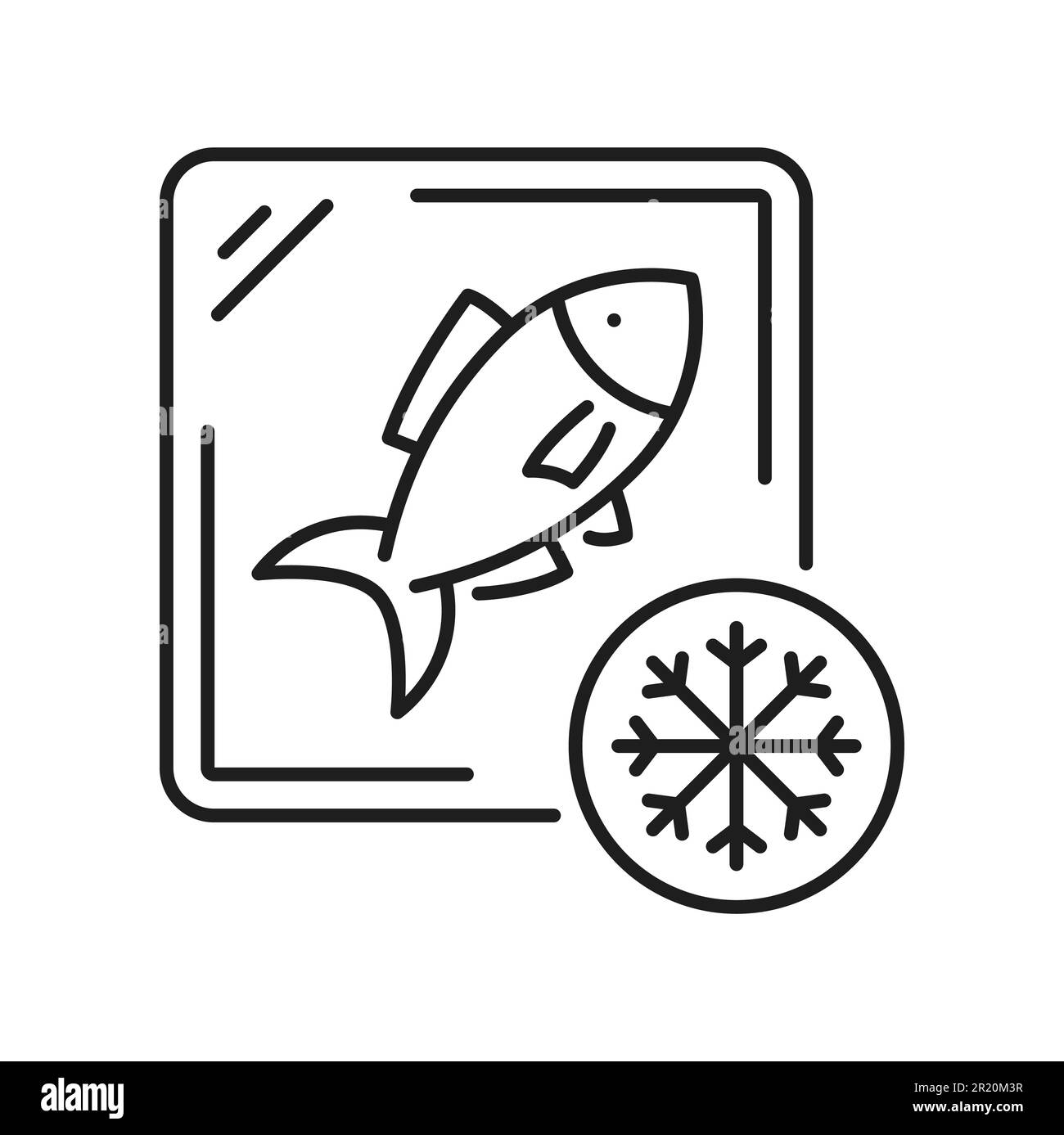 Frozen food, preserved fish line icon. Vector frosted organic seafood