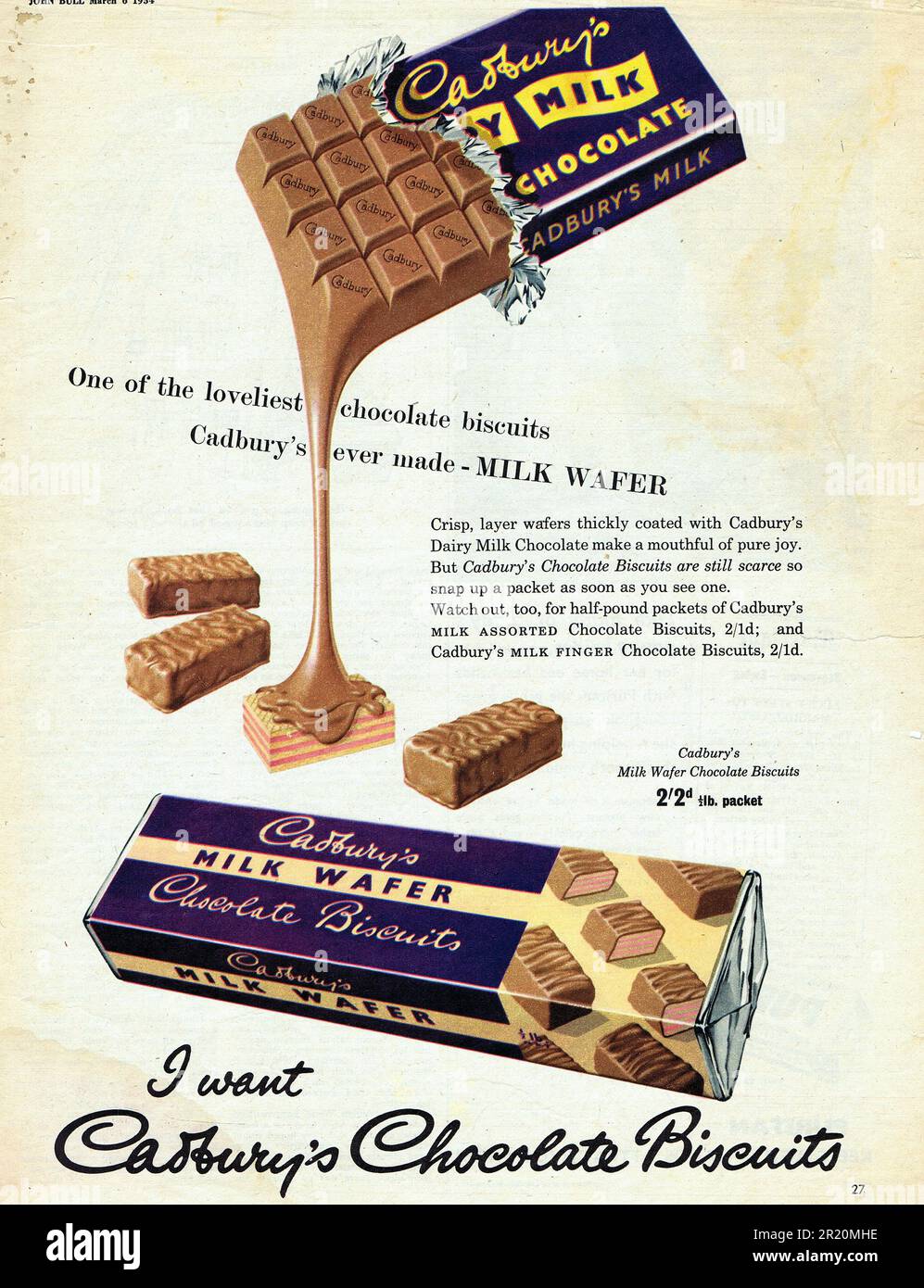 Cadbury's Chocolate Advertisement c1950s. Photo by Hector Archive Stock Photo Alamy