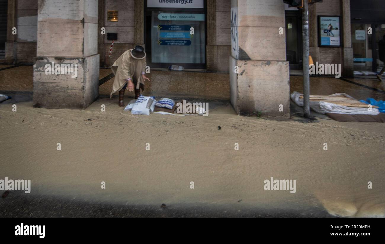 Bologna, Italy. 16th May, 2023. Bad weather due to heavy rainfall