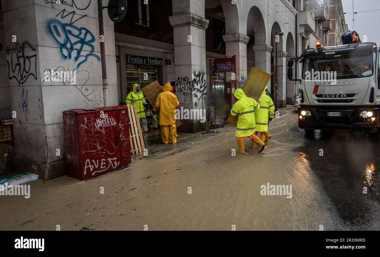 Bologna, Italy. 16th May, 2023. Bad weather due to heavy rainfall