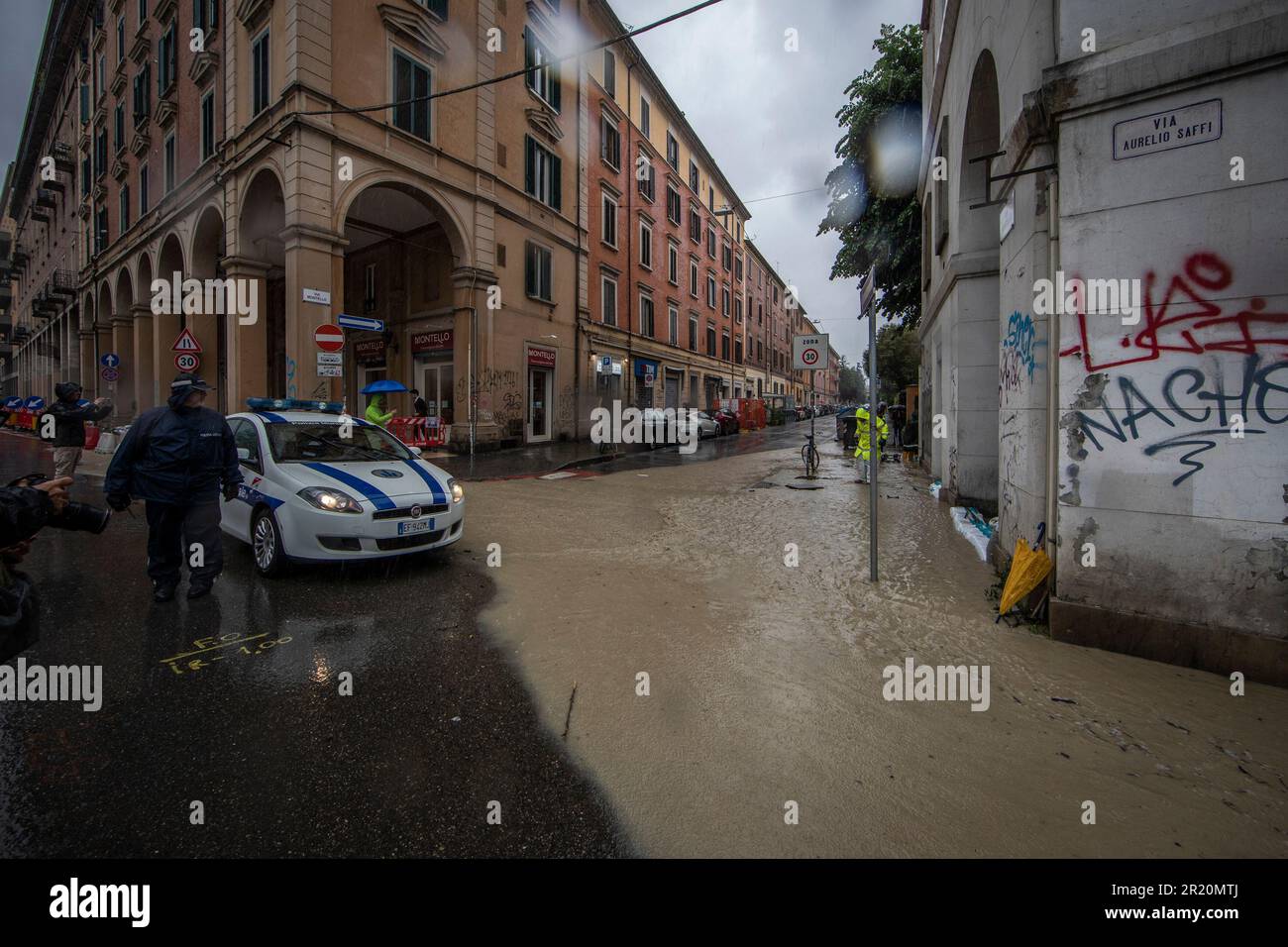 Bologna, Italy. 16th May, 2023. Bad weather due to heavy rainfall
