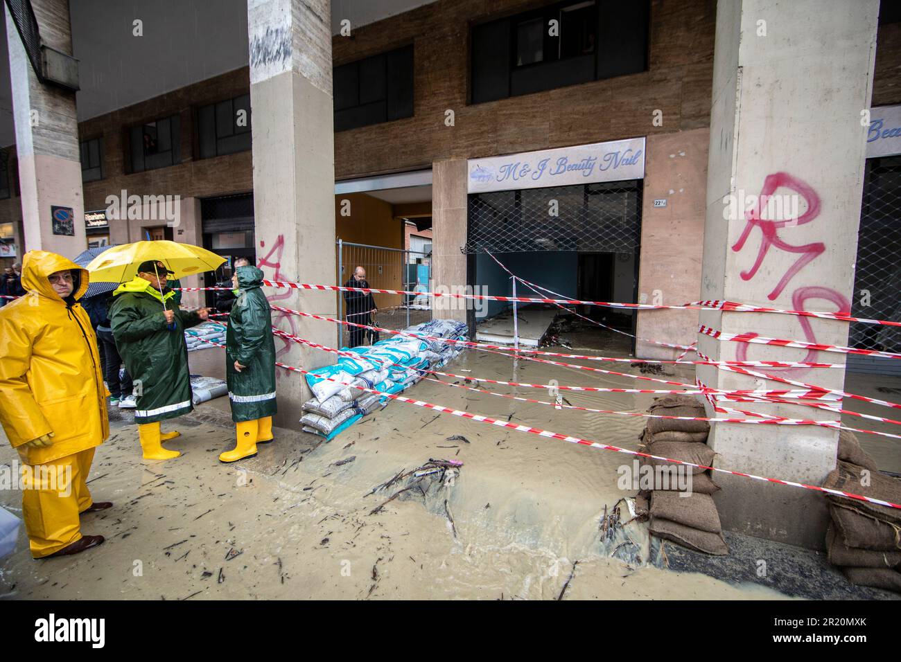 Bologna, Italy. 16th May, 2023. Bad weather due to heavy rainfall