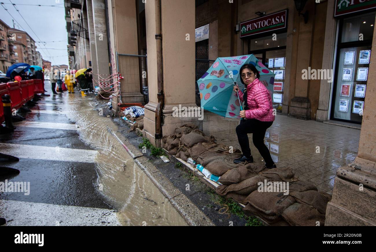 Bologna, Italy. 16th May, 2023. Bad weather due to heavy rainfall