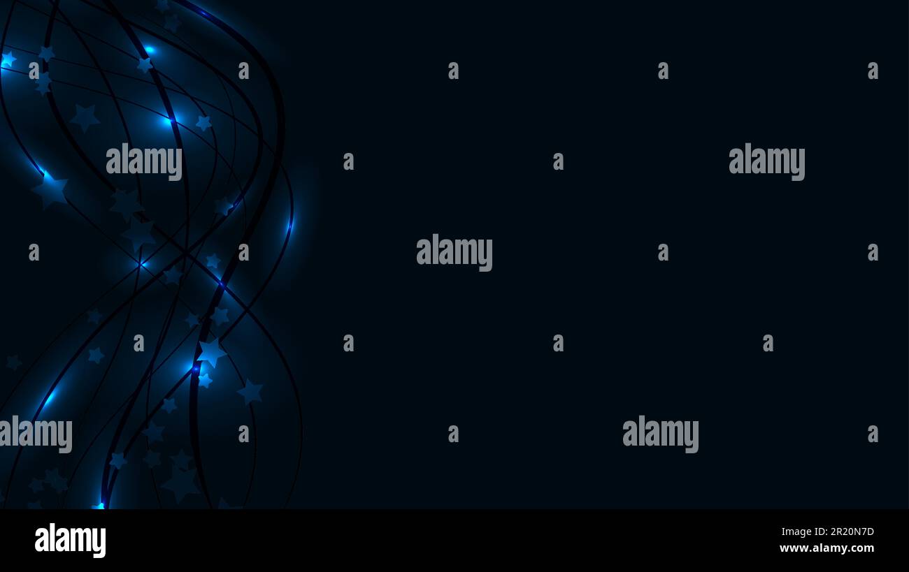 Abstract space blue background with glowing wavy lines and light flares ...