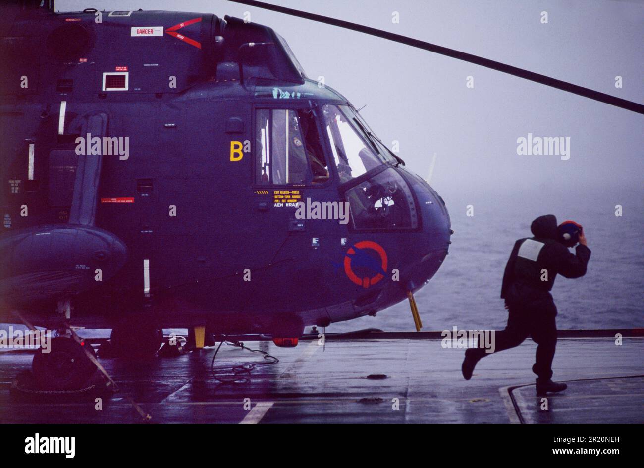 Sea King helicopter preparin for take-off, 1984 Stock Photo