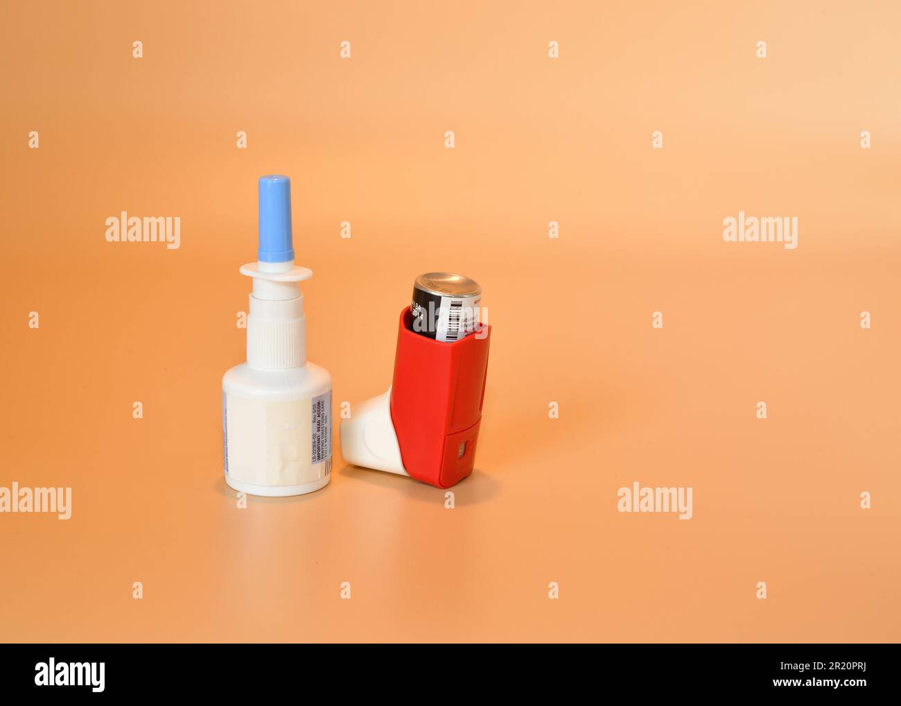 Nasal spray and asthmatic medication Stock Photo