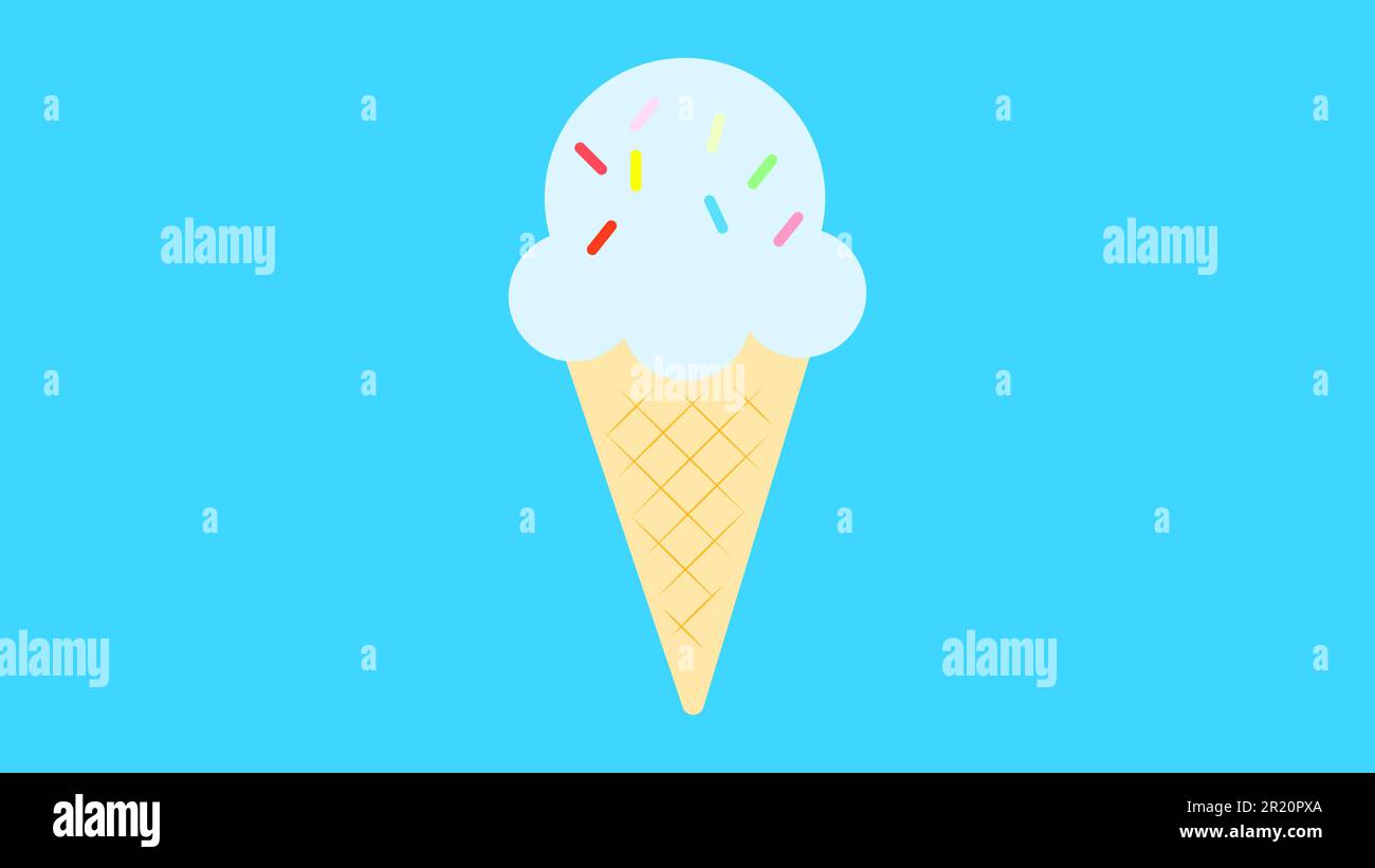 Melting Ice Cream Balls In The Waffle Cone Isolated On Pink Background Vector Flat Outline Icon 7057