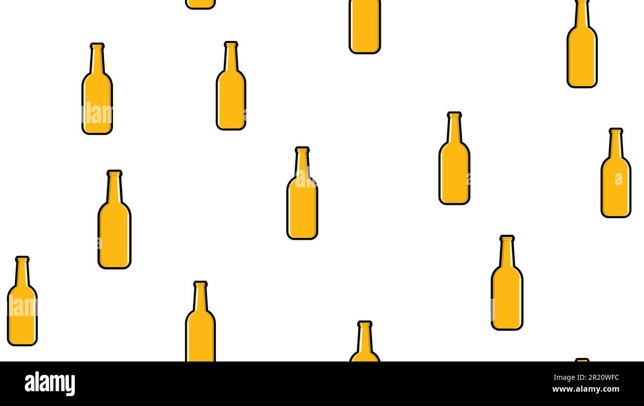 Seamless pattern of yellow repeating alcoholic beer glass bottles with ...
