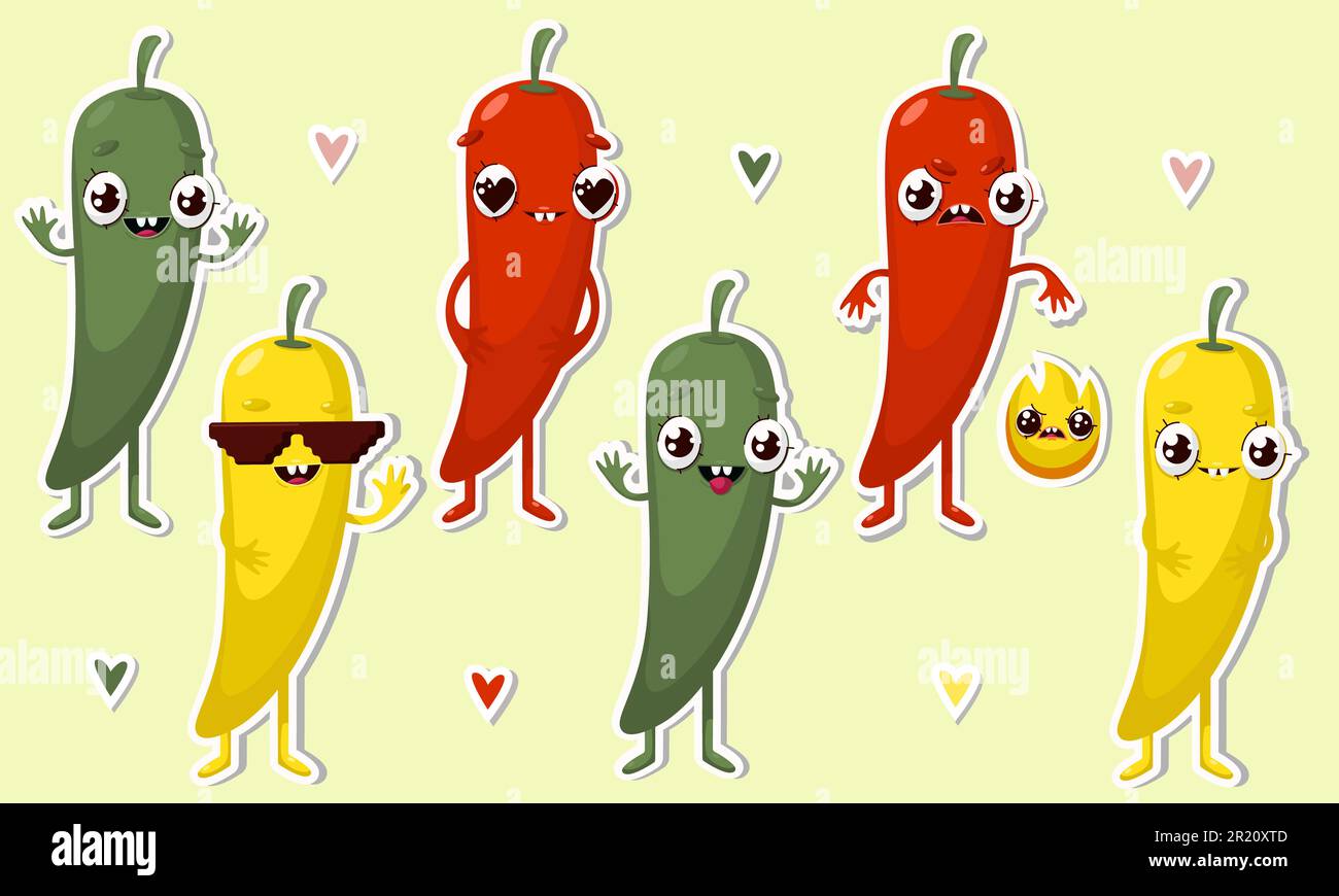 Vector illustration of chili character stickers with cute expression