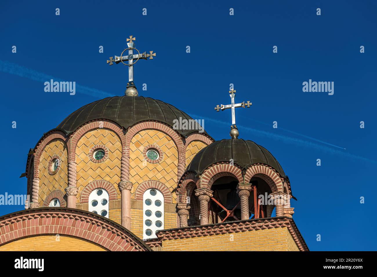 Large religious cross on top of the dome of an orthodox church ...